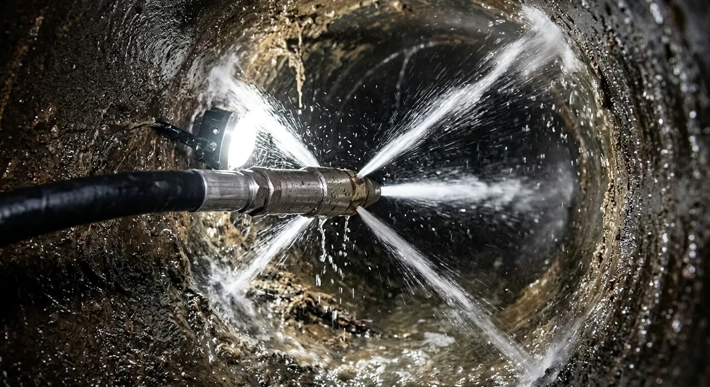 High-pressure hydro jetting nozzle cleaning sewer pipe for Storm Drain Cleaning in Highland City